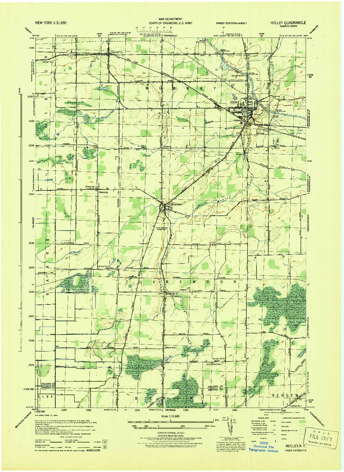 USGS 1:31680-SCALE QUADRANGLE FOR HOLLEY, NY 1944