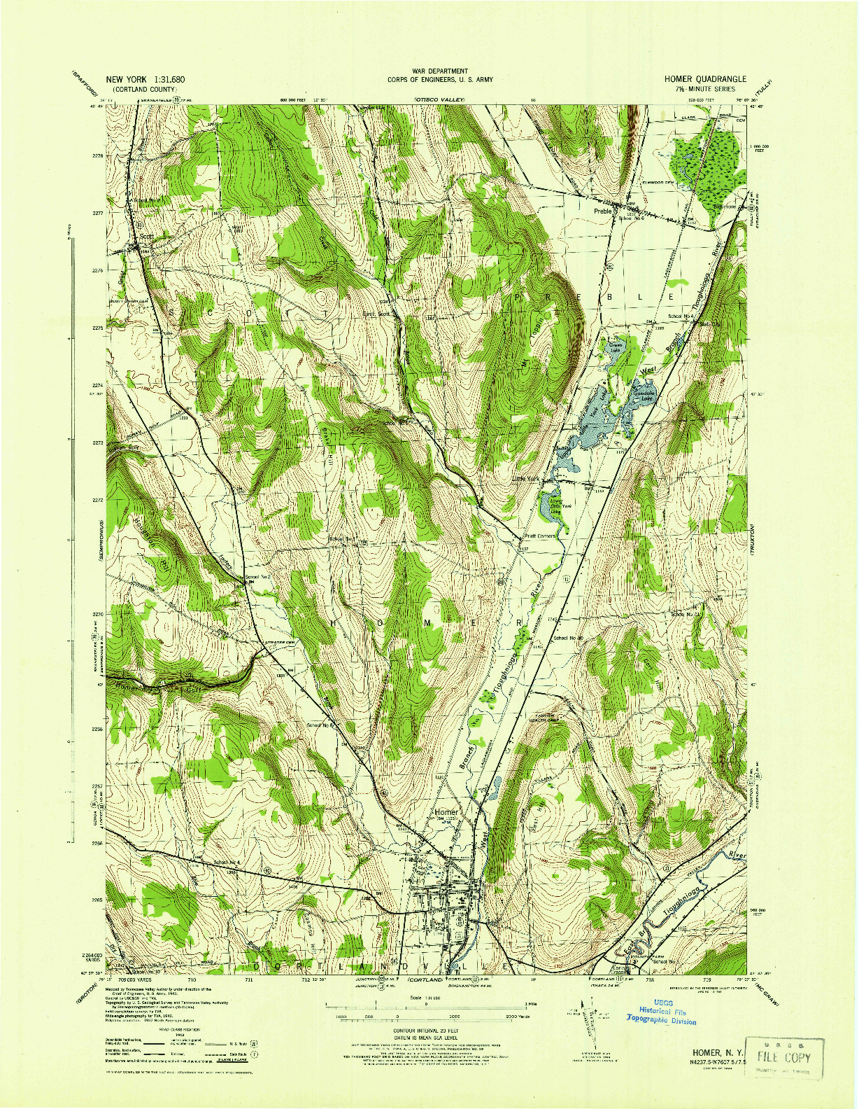 USGS 1:31680-SCALE QUADRANGLE FOR HOMER, NY 1944