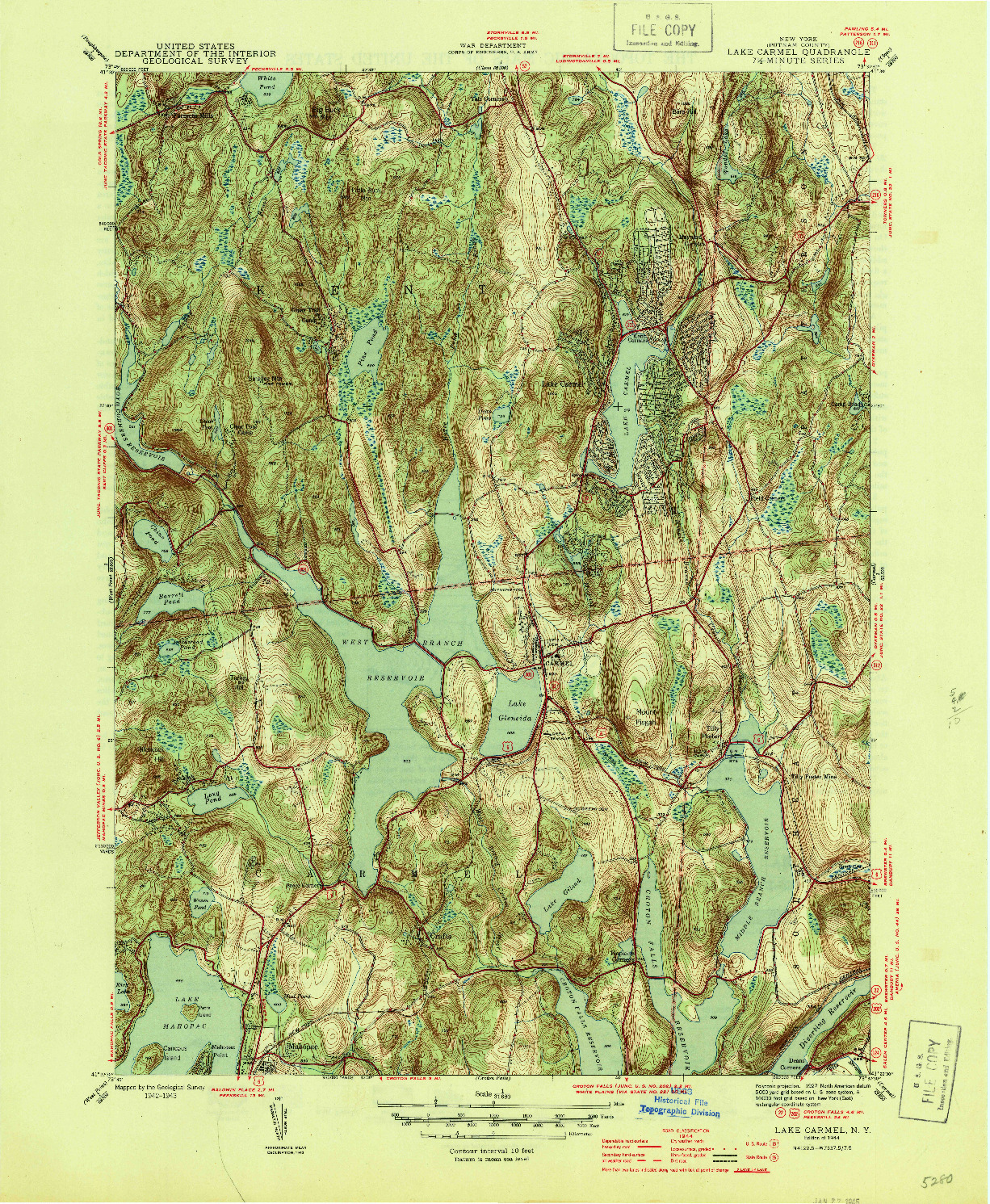 USGS 1:31680-SCALE QUADRANGLE FOR LAKE CARMEL, NY 1944