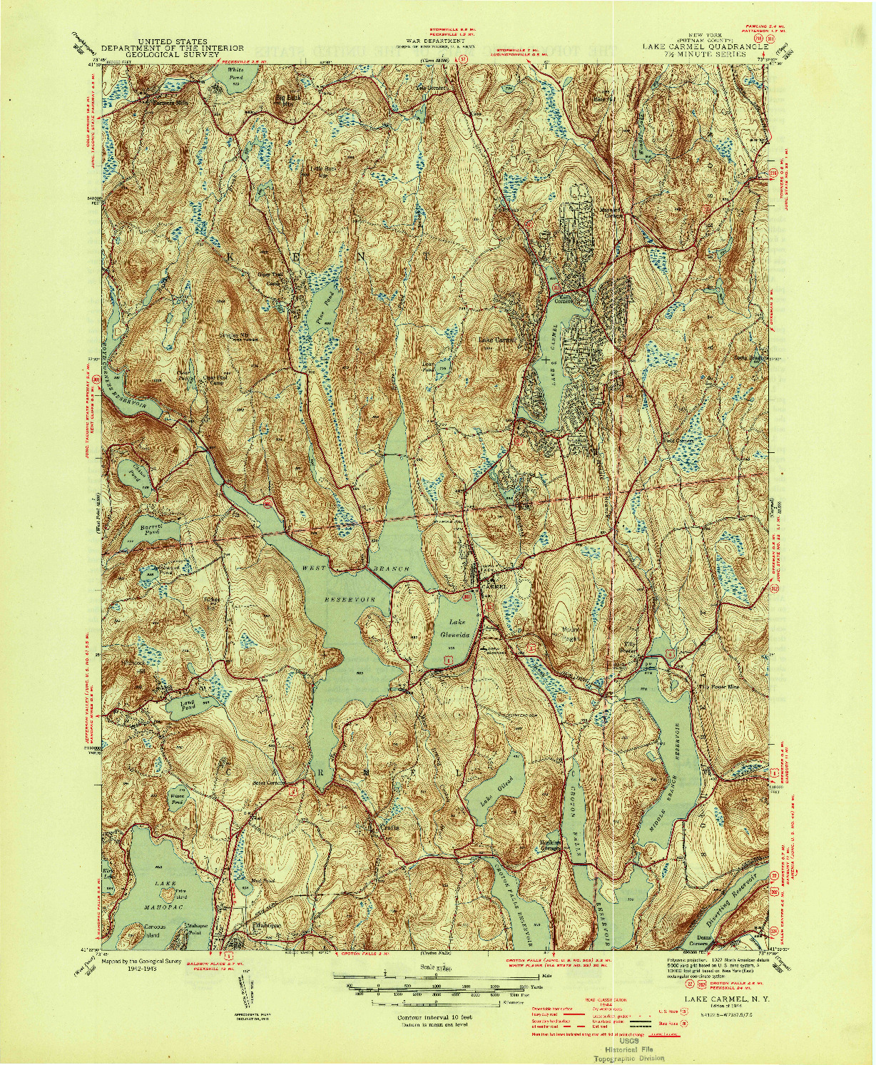 USGS 1:31680-SCALE QUADRANGLE FOR LAKE CARMEL, NY 1944