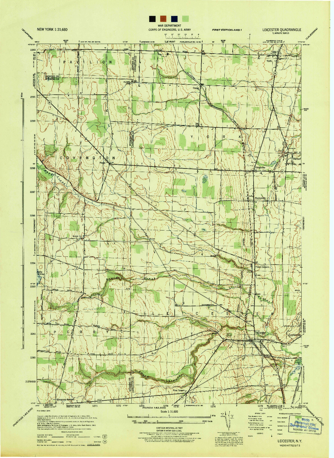 USGS 1:31680-SCALE QUADRANGLE FOR LEICESTER, NY 1944