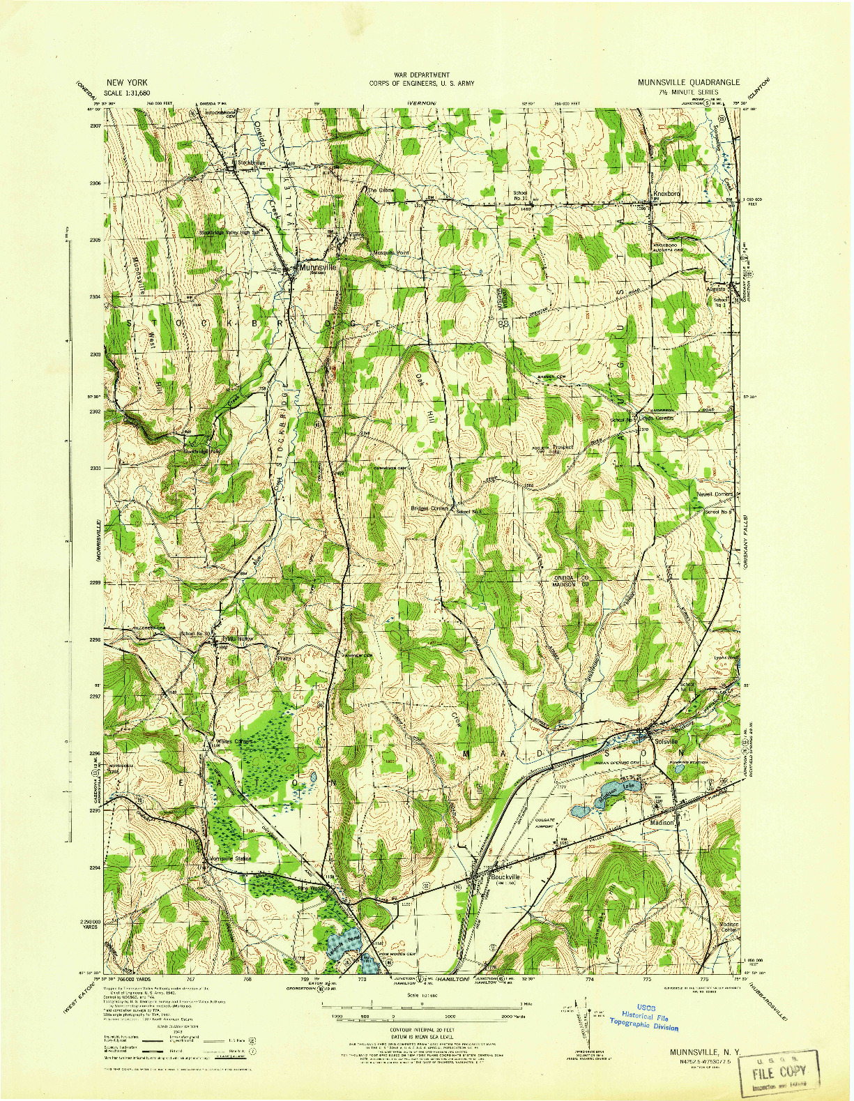 USGS 1:31680-SCALE QUADRANGLE FOR MUNNSVILLE, NY 1944