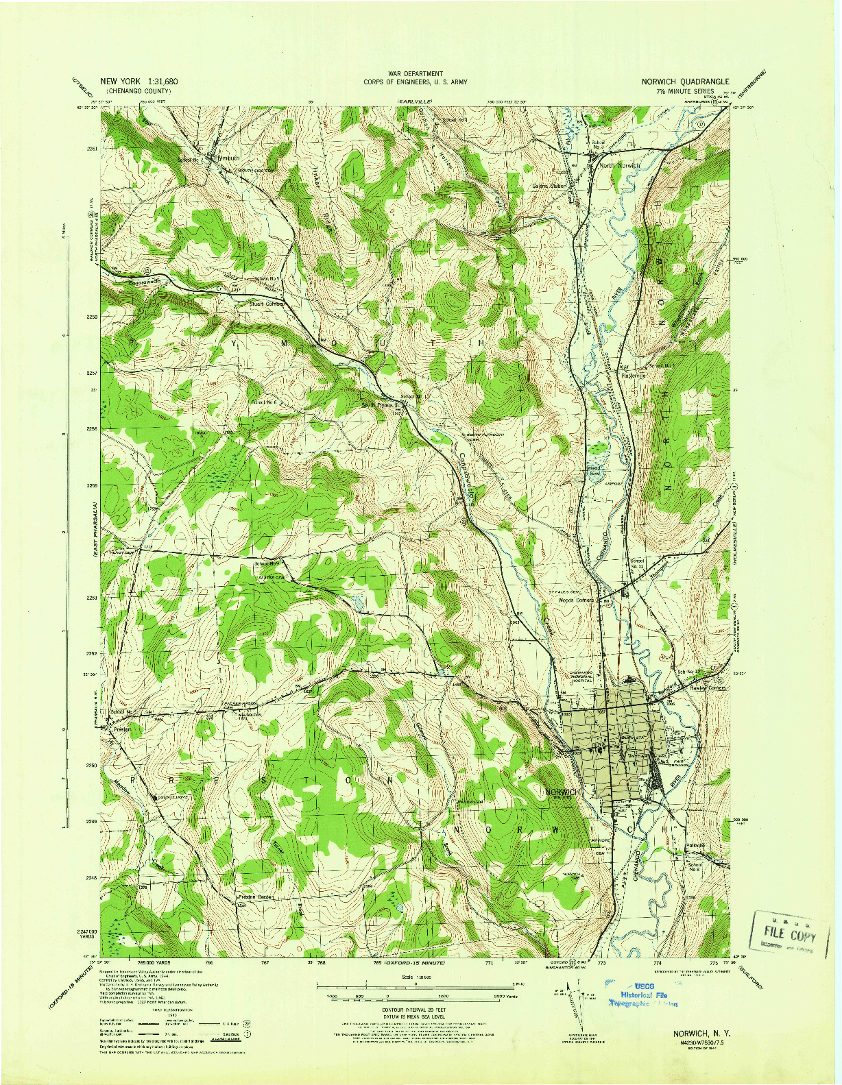 USGS 1:31680-SCALE QUADRANGLE FOR NORWICH, NY 1944