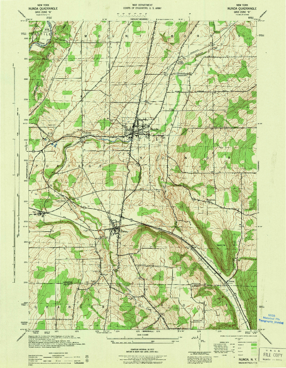 USGS 1:31680-SCALE QUADRANGLE FOR NUNDA, NY 1944