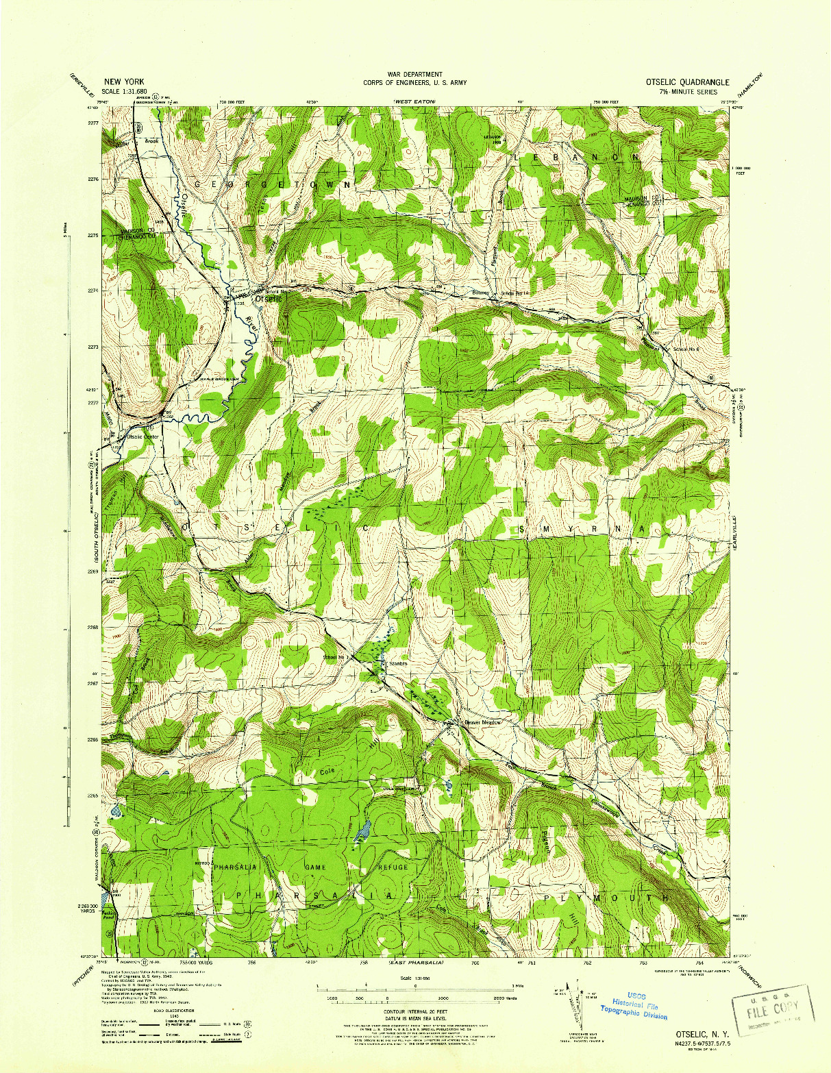 USGS 1:31680-SCALE QUADRANGLE FOR OTSELIC, NY 1944