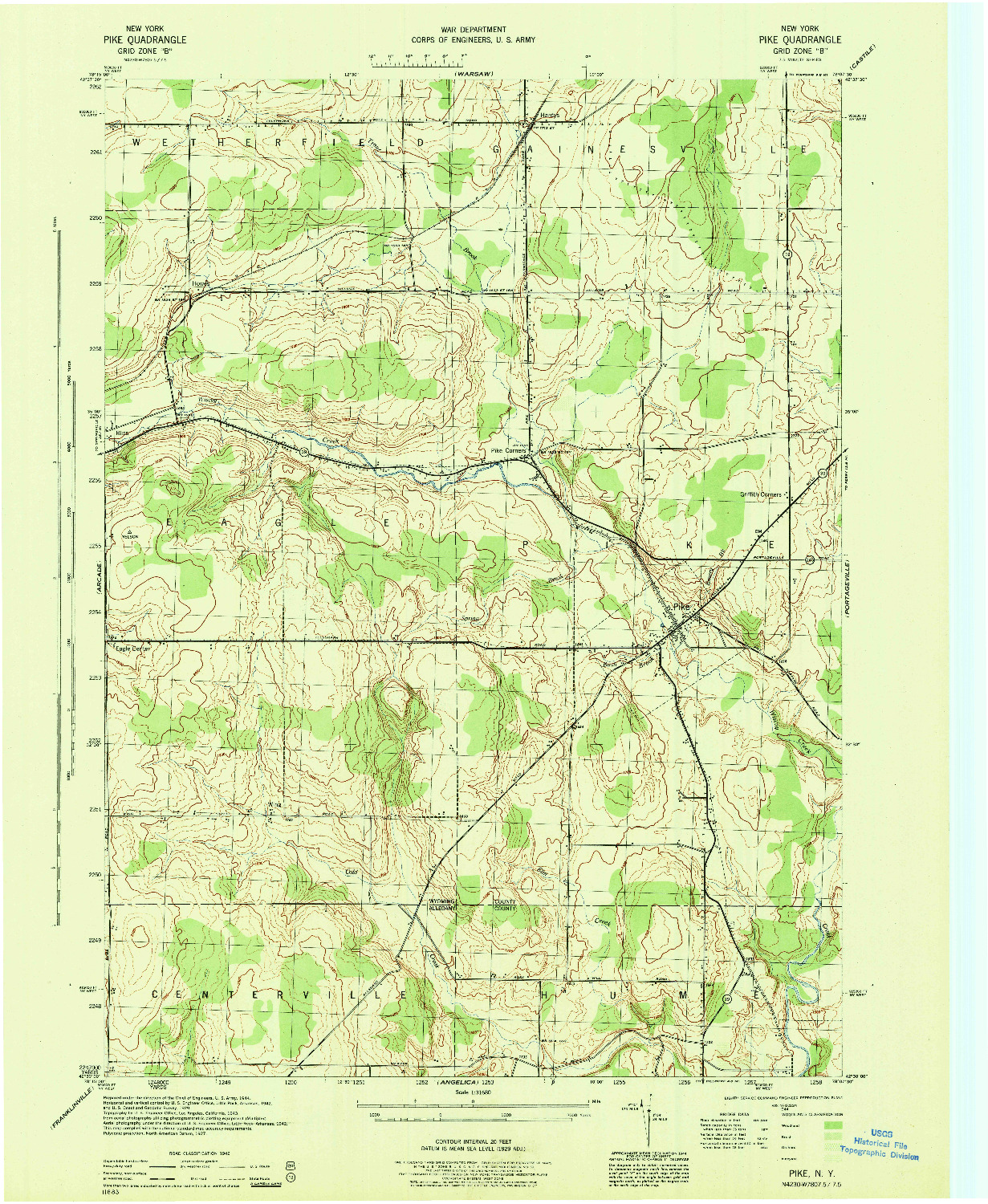 USGS 1:31680-SCALE QUADRANGLE FOR PIKE, NY 1944