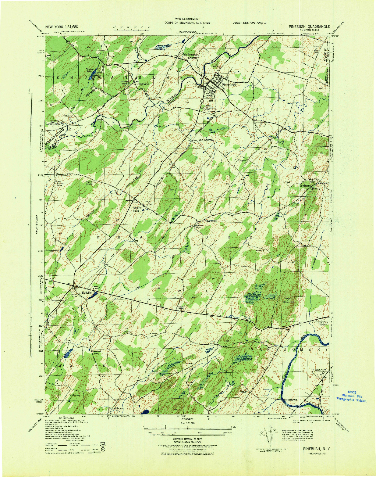 USGS 1:31680-SCALE QUADRANGLE FOR PINEBUSH, NY 1943