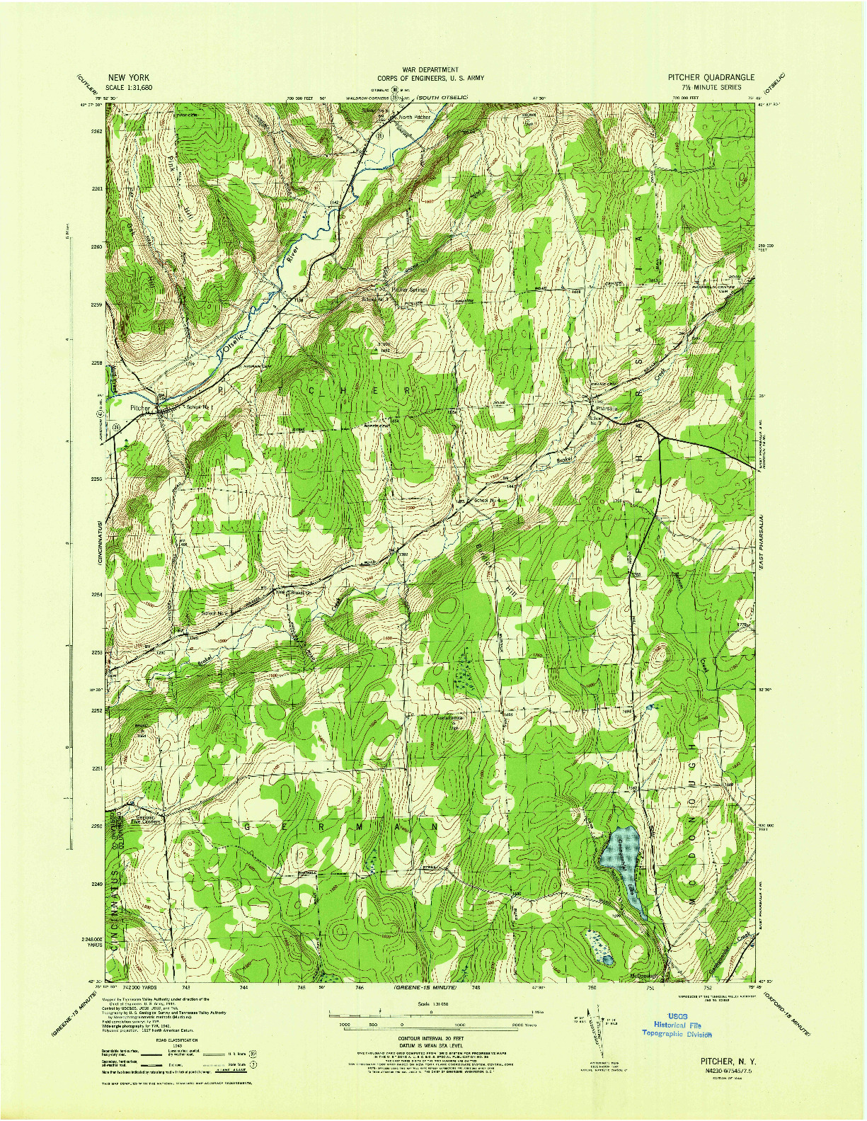 USGS 1:31680-SCALE QUADRANGLE FOR PITCHER, NY 1944