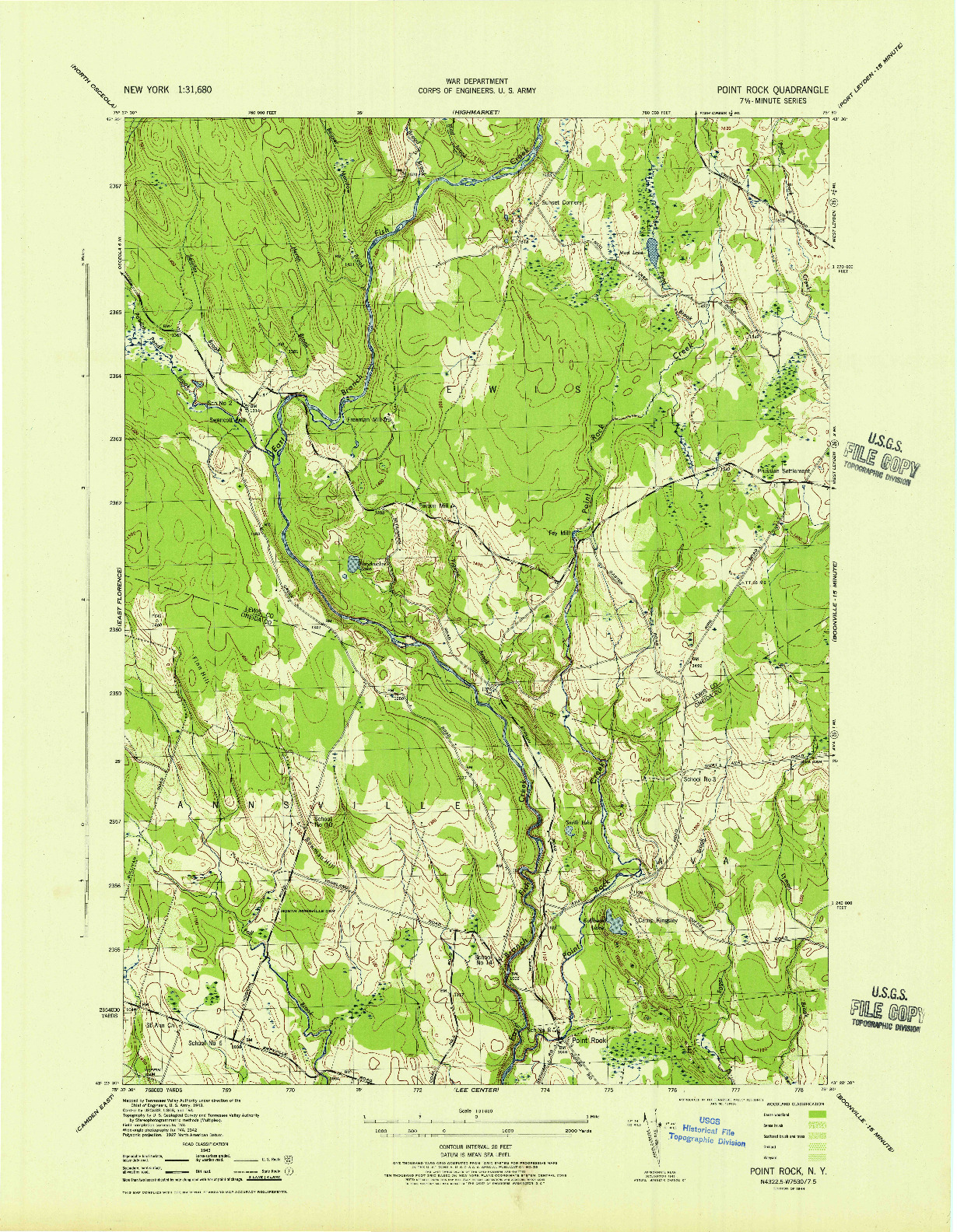 USGS 1:31680-SCALE QUADRANGLE FOR POINT ROCK, NY 1944