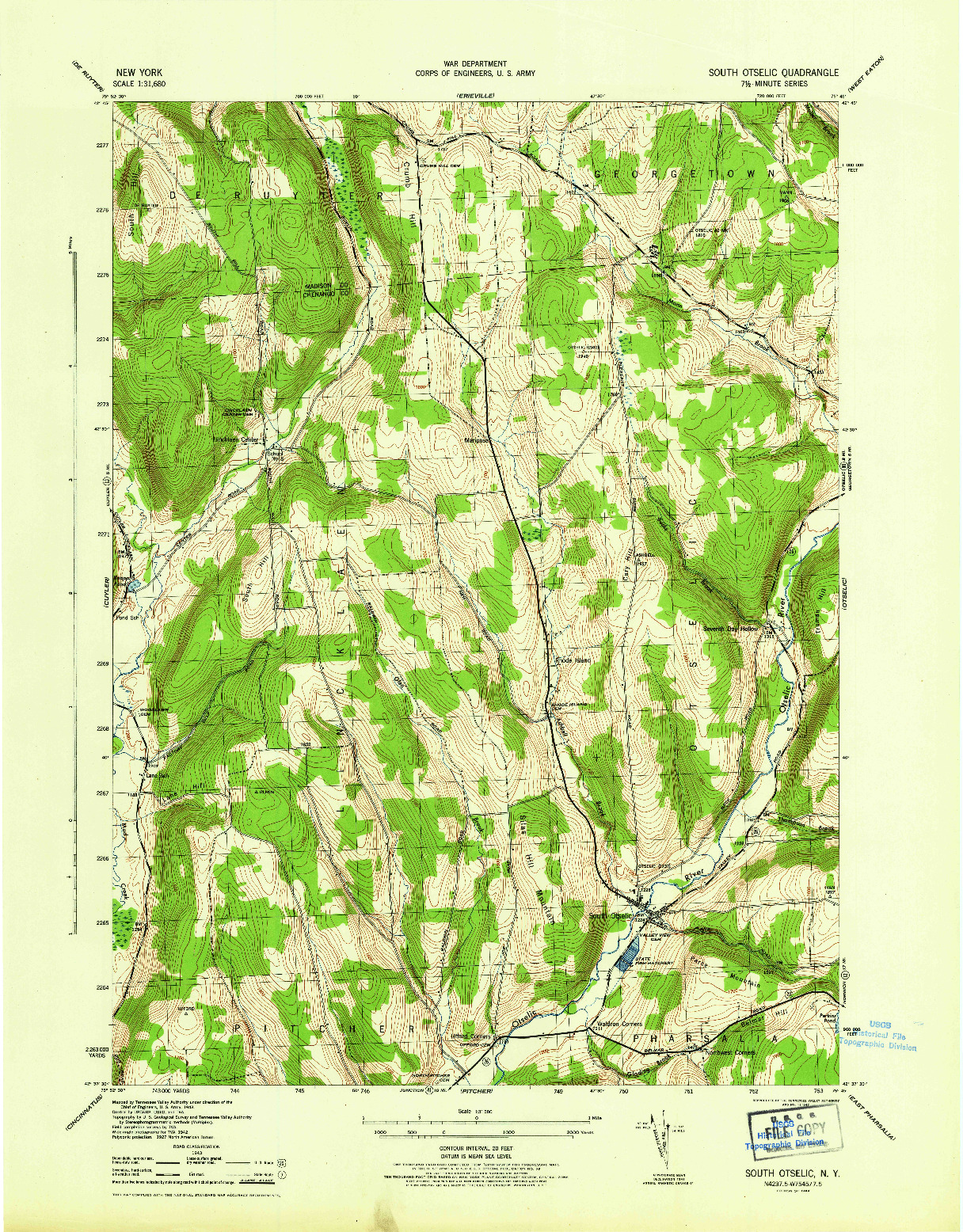 USGS 1:31680-SCALE QUADRANGLE FOR SOUTH OSTELIC, NY 1944