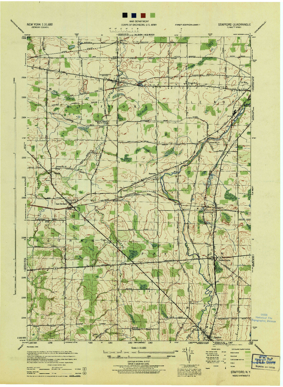USGS 1:31680-SCALE QUADRANGLE FOR STAFFORD, NY 1944