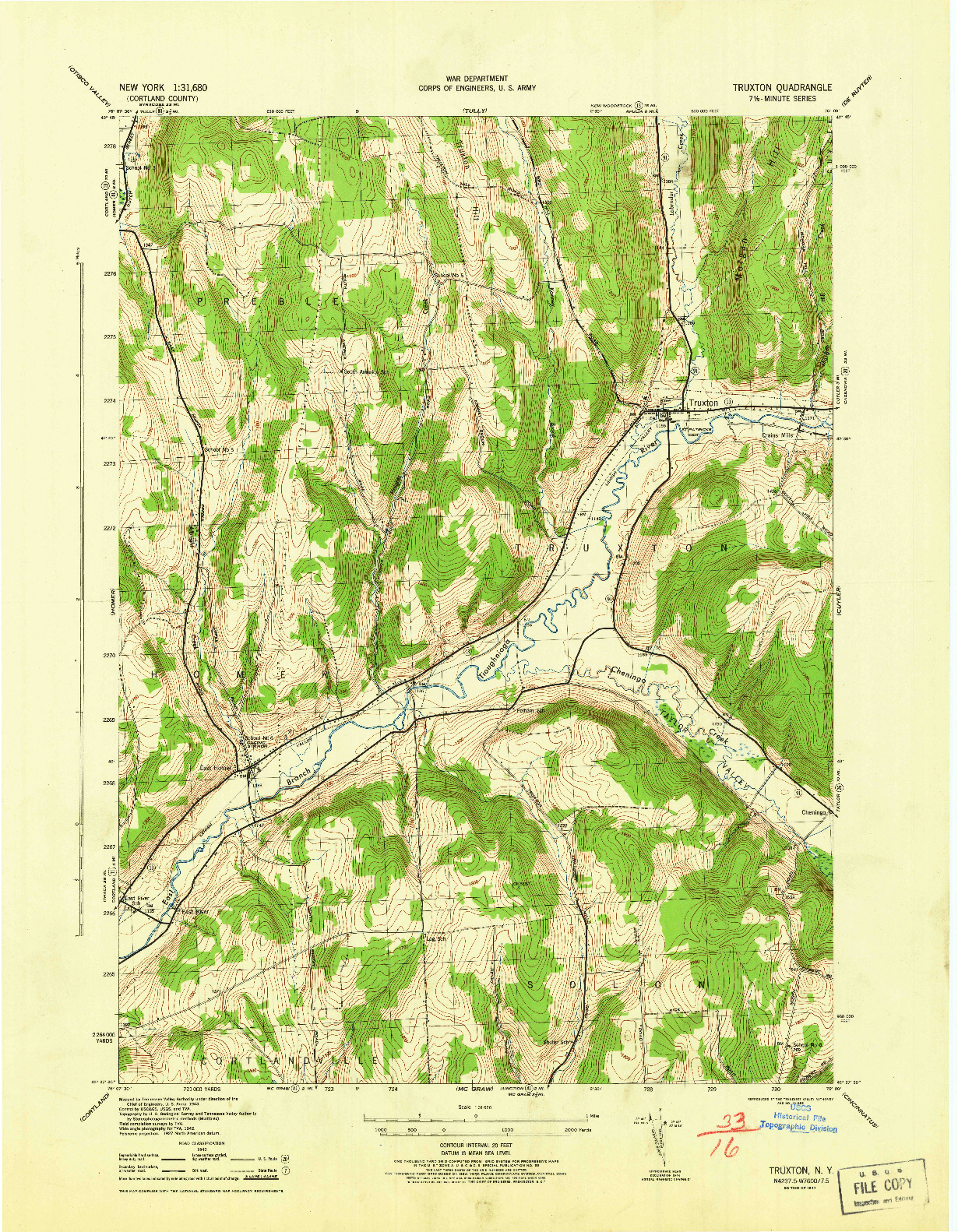 USGS 1:31680-SCALE QUADRANGLE FOR TRUXTON, NY 1944
