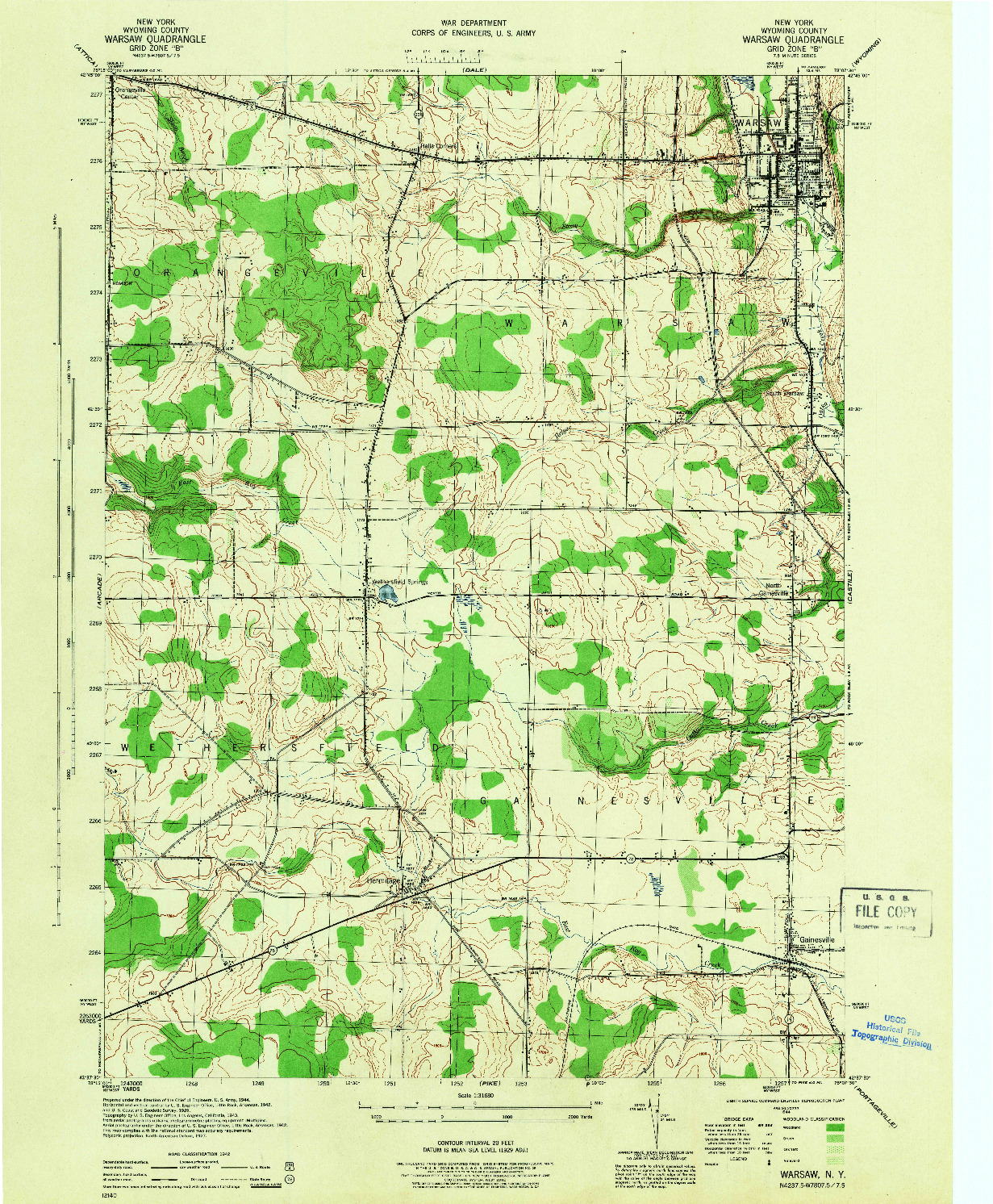 USGS 1:31680-SCALE QUADRANGLE FOR WARSAW, NY 1944