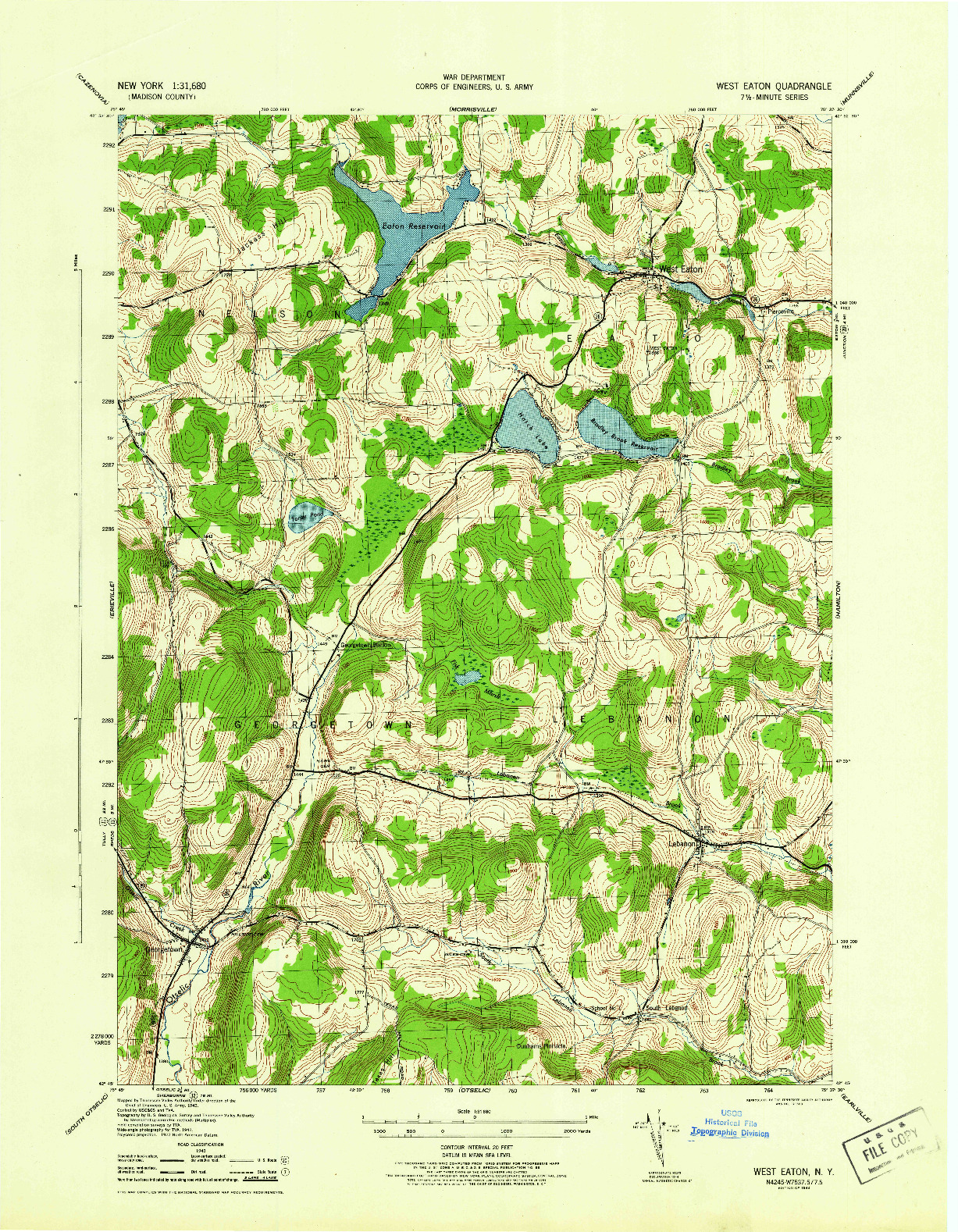 USGS 1:31680-SCALE QUADRANGLE FOR WEST EATON, NY 1944