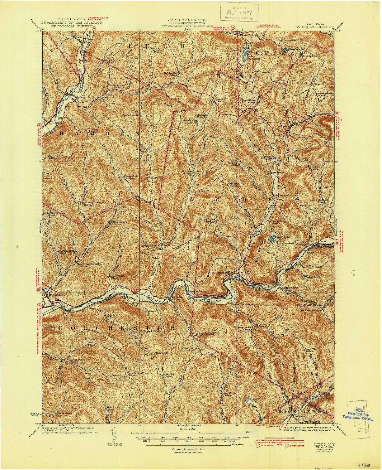 USGS 1:62500-SCALE QUADRANGLE FOR ANDES, NY 1924