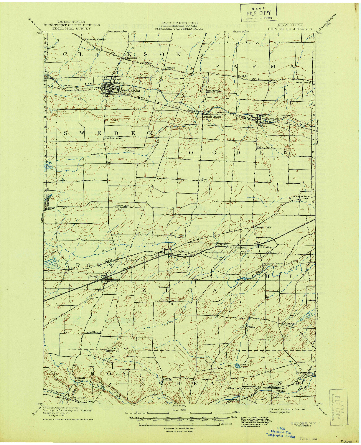 USGS 1:62500-SCALE QUADRANGLE FOR BERGEN, NY 1899