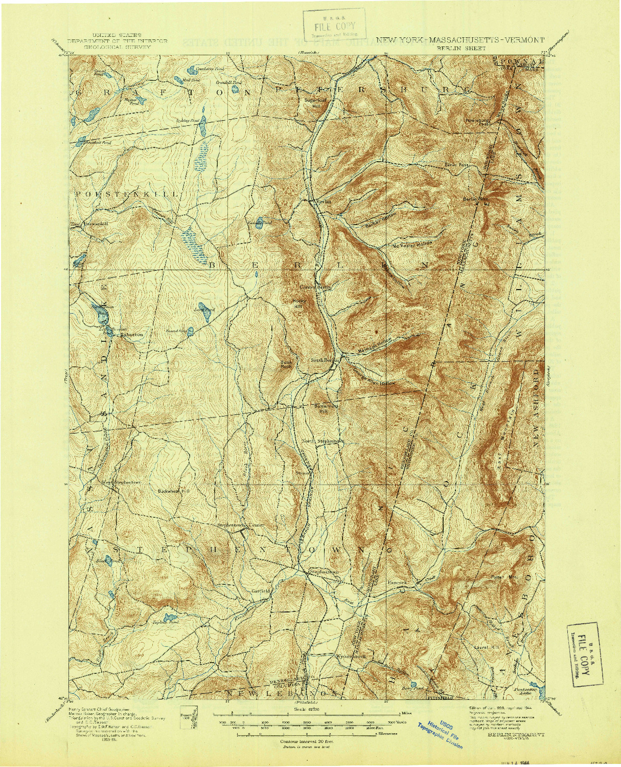 USGS 1:62500-SCALE QUADRANGLE FOR BERLIN, NY 1898