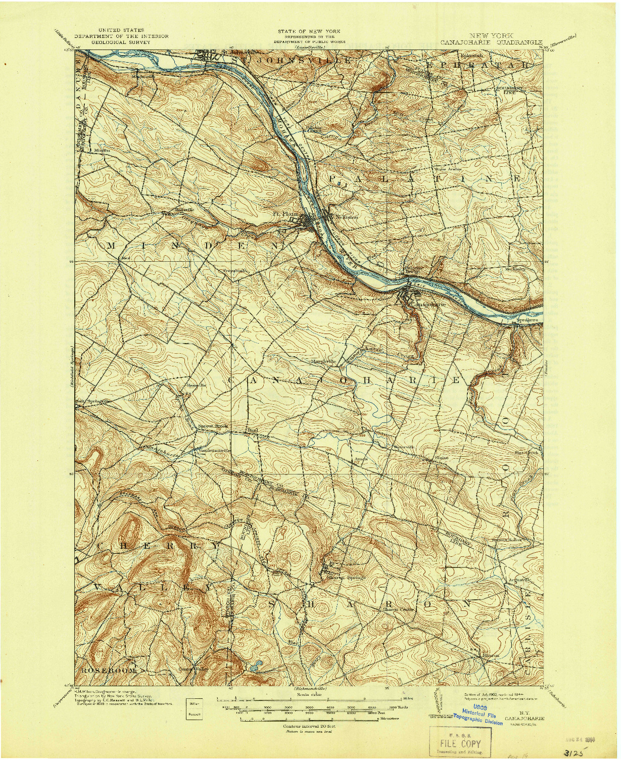 USGS 1:62500-SCALE QUADRANGLE FOR CANAJOHARIE, NY 1902