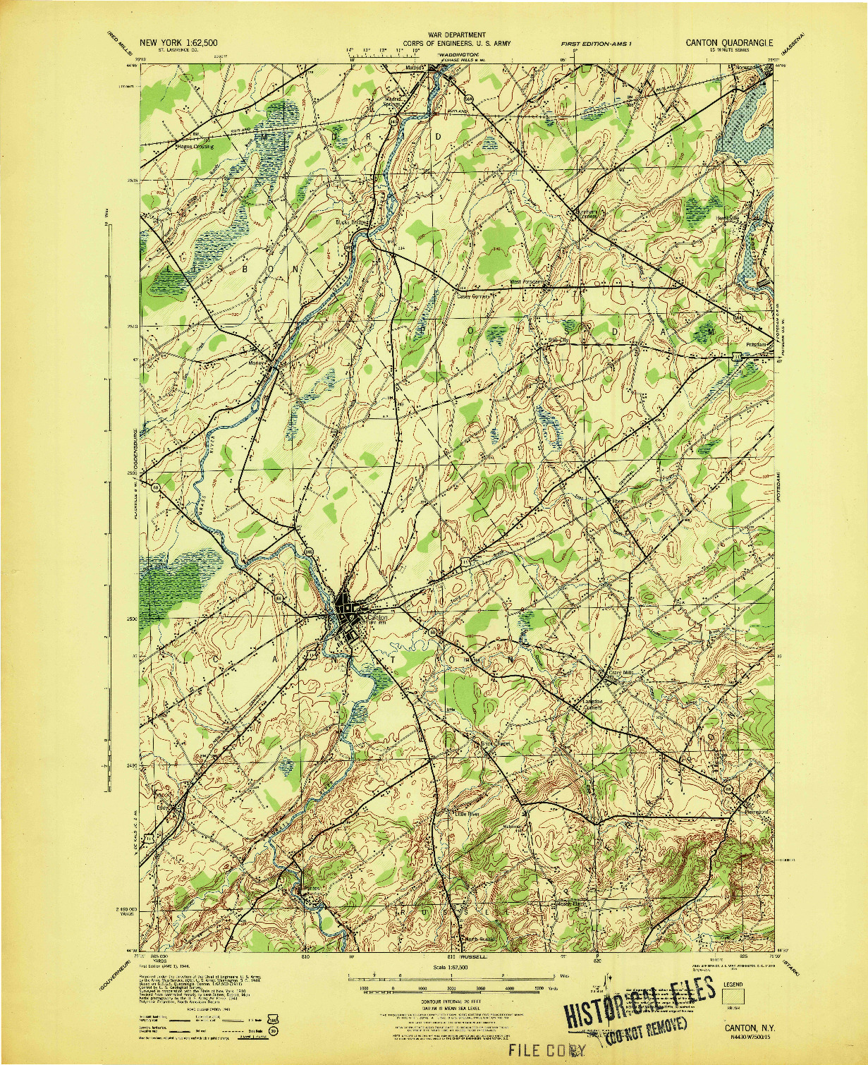 USGS 1:62500-SCALE QUADRANGLE FOR CANTON, NY 1944