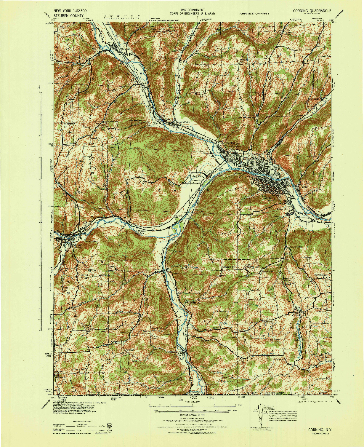 USGS 1:62500-SCALE QUADRANGLE FOR CORNING, NY 1944