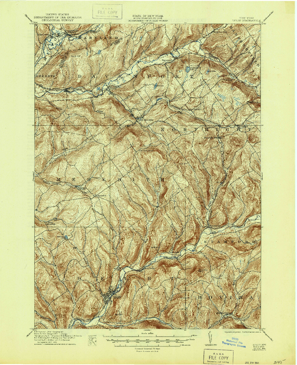 USGS 1:62500-SCALE QUADRANGLE FOR DELHI, NY 1911