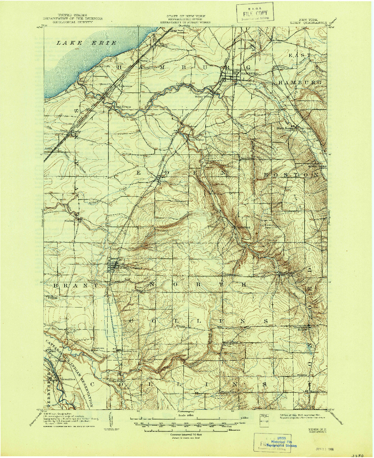 USGS 1:62500-SCALE QUADRANGLE FOR EDEN, NY 1944