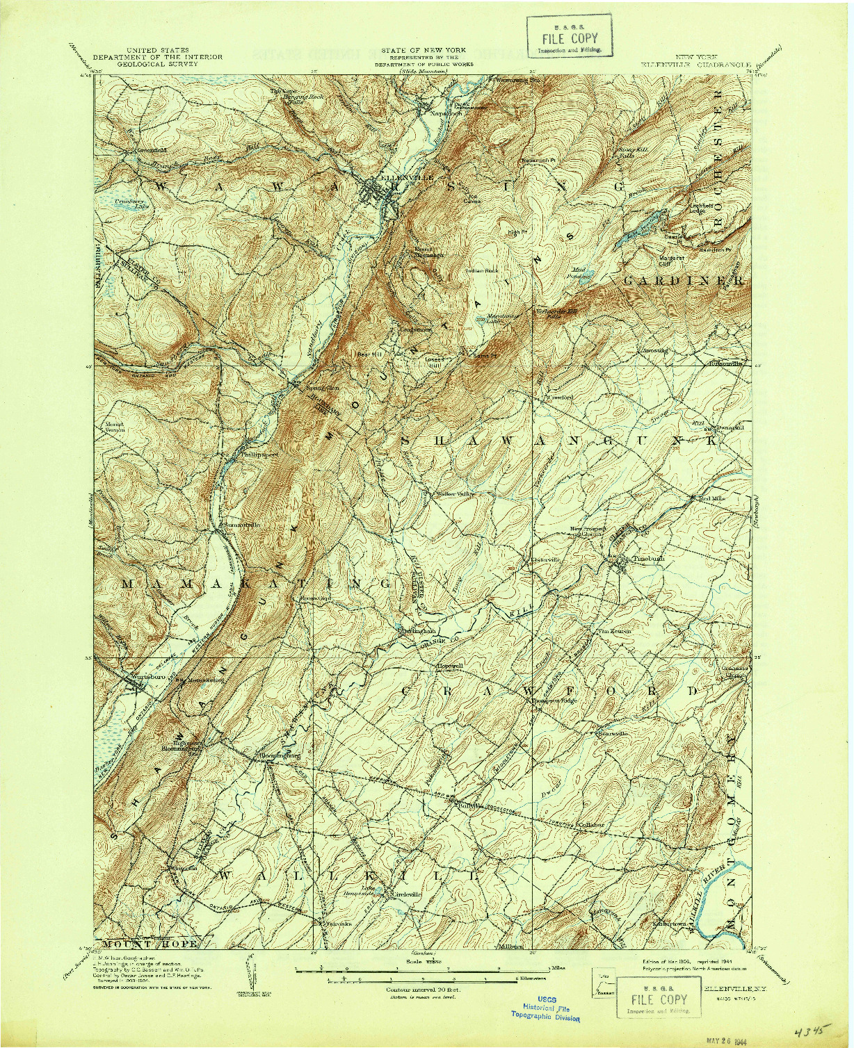 USGS 1:62500-SCALE QUADRANGLE FOR ELLENVILLE, NY 1906