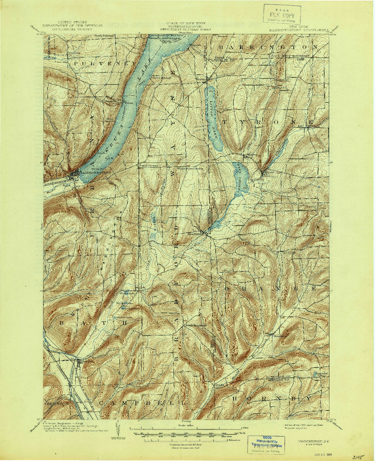 USGS 1:62500-SCALE QUADRANGLE FOR HAMMONDSPORT, NY 1903