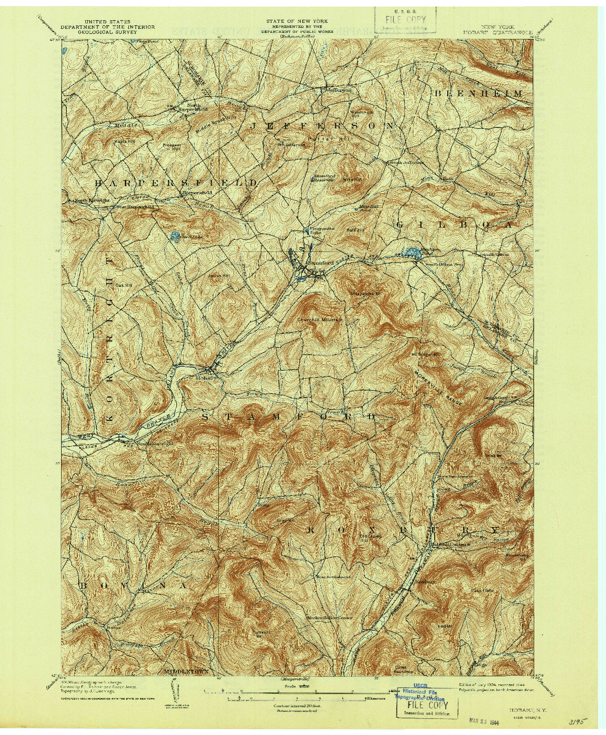 USGS 1:62500-SCALE QUADRANGLE FOR HOBART, NY 1904