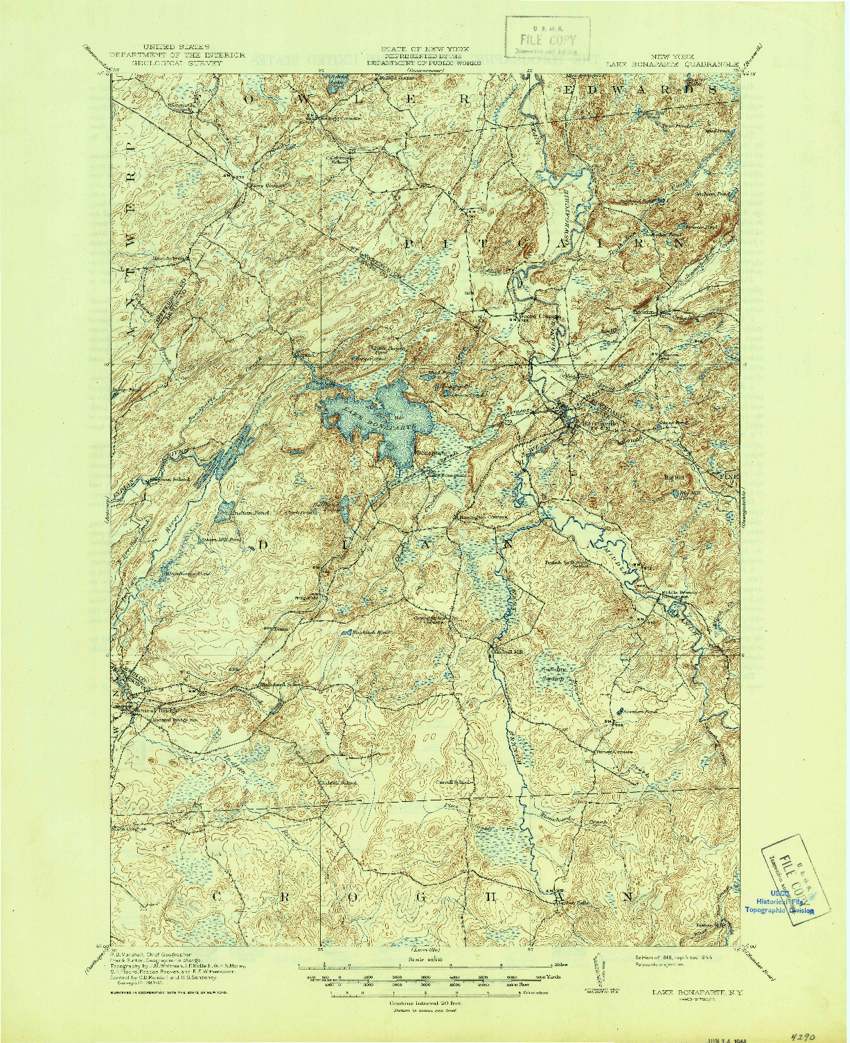 USGS 1:62500-SCALE QUADRANGLE FOR LAKE BONAPARTE, NY 1916