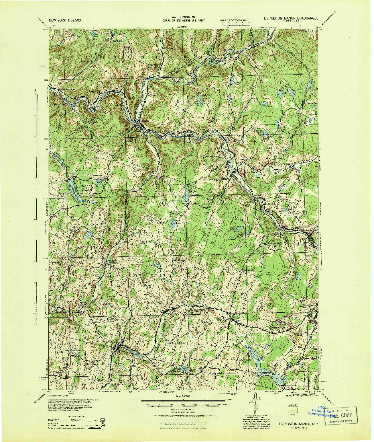 USGS 1:62500-SCALE QUADRANGLE FOR LIVINGSTON MANOR, NY 1944