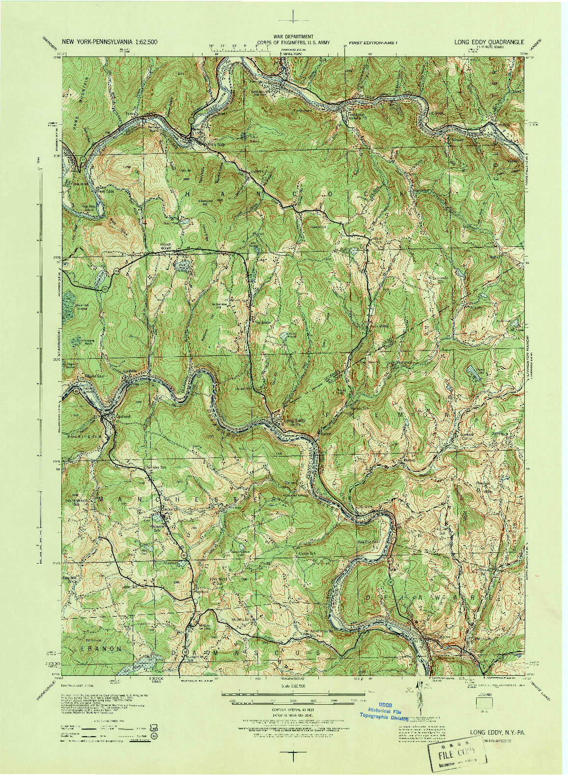 USGS 1:62500-SCALE QUADRANGLE FOR LONG EDDY, NY 1944