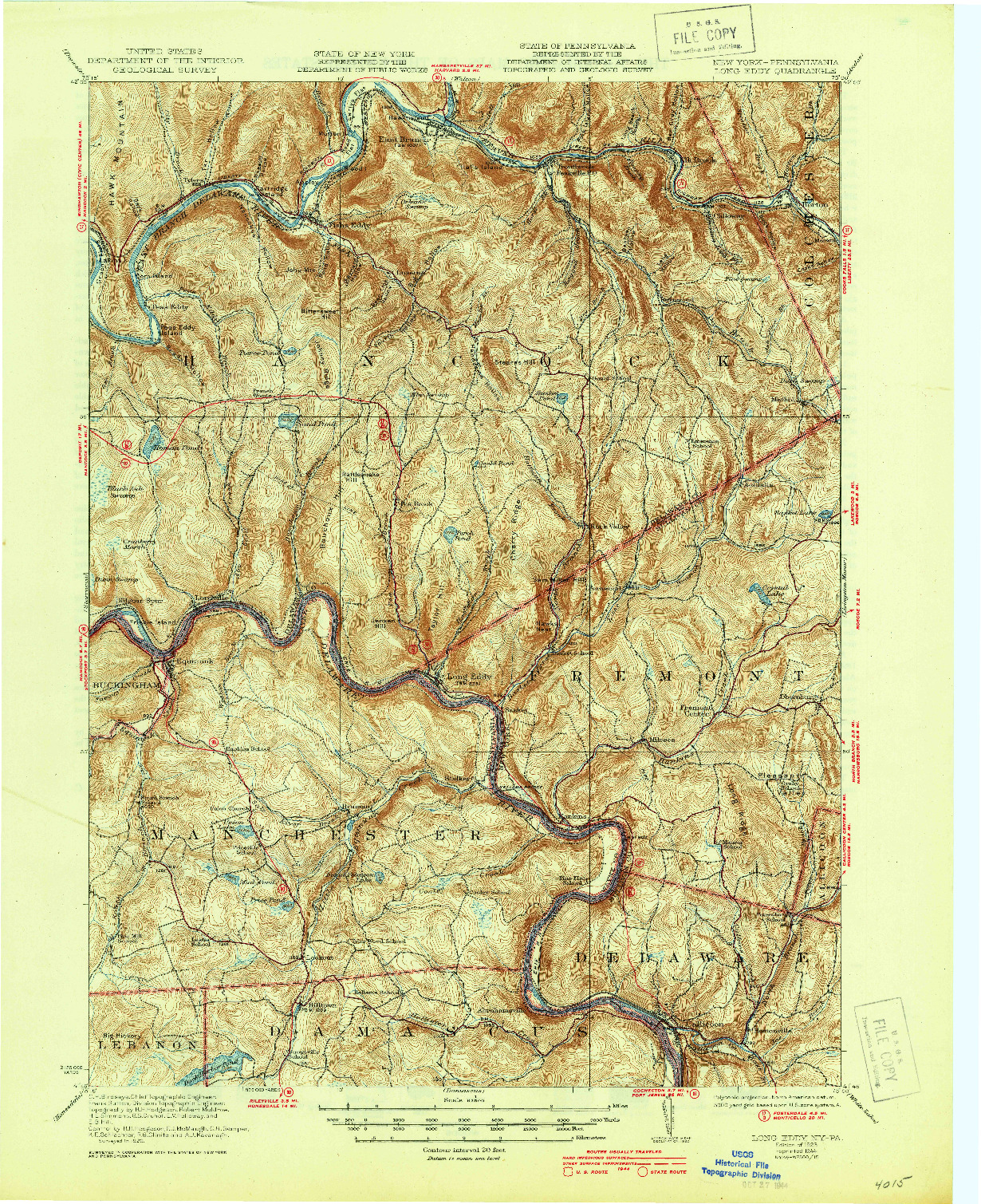 USGS 1:62500-SCALE QUADRANGLE FOR LONG EDDY, NY 1923