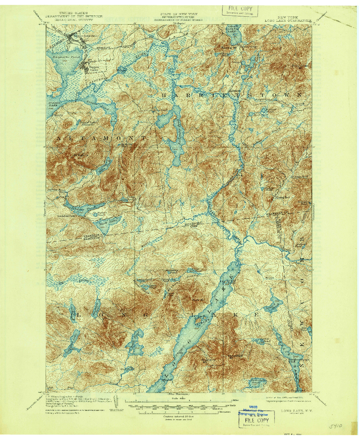 USGS 1:62500-SCALE QUADRANGLE FOR LONG LAKE, NY 1904