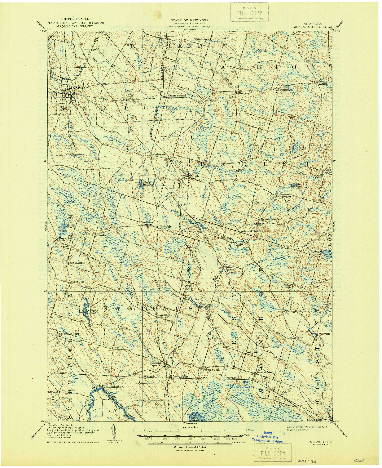 USGS 1:62500-SCALE QUADRANGLE FOR MEXICO, NY 1905