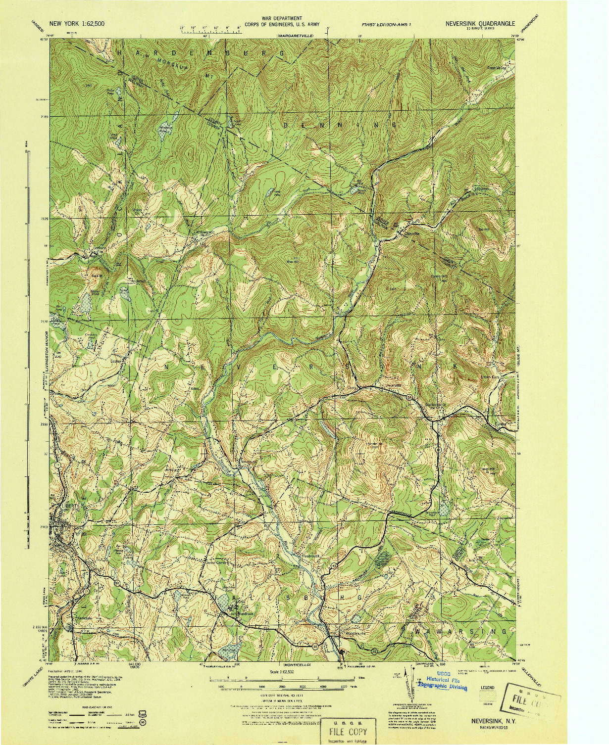 USGS 1:62500-SCALE QUADRANGLE FOR NEVERSINK, NY 1944