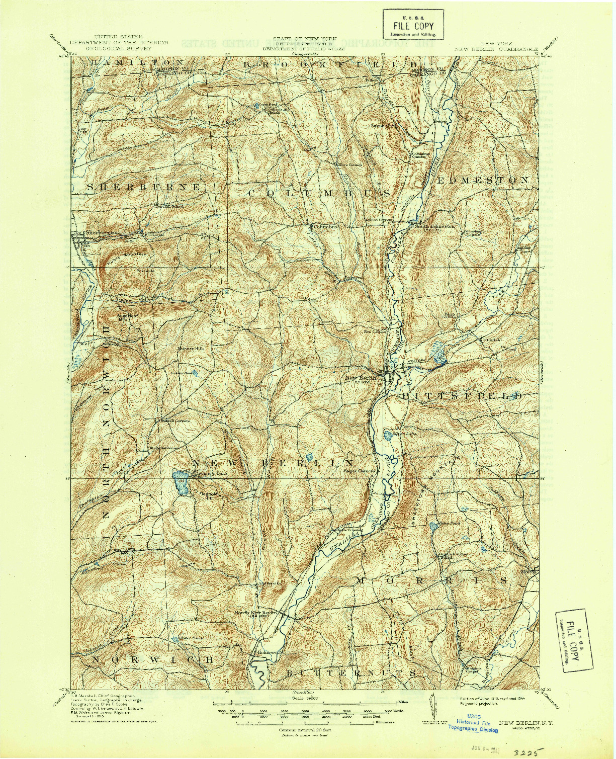 USGS 1:62500-SCALE QUADRANGLE FOR NEW BERLIN, NY 1912