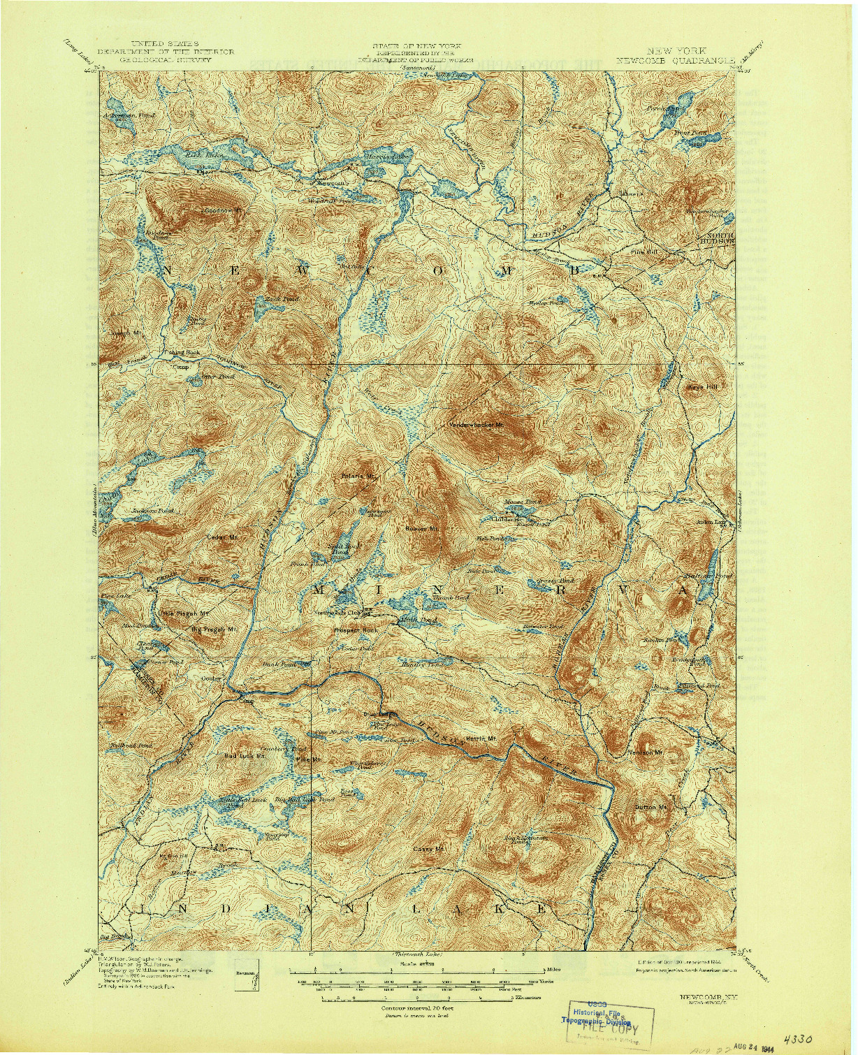 USGS 1:62500-SCALE QUADRANGLE FOR NEWCOMB, NY 1901