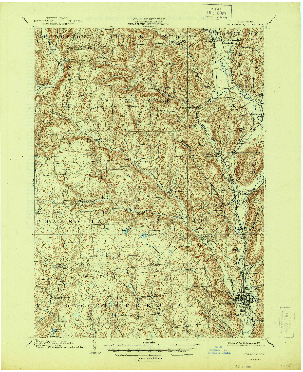 USGS 1:62500-SCALE QUADRANGLE FOR NORWICH, NY 1903