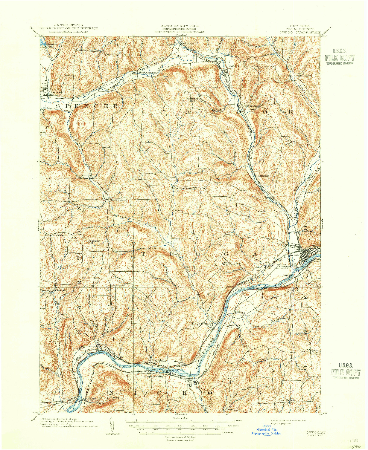 USGS 1:62500-SCALE QUADRANGLE FOR OWEGO, NY 1903