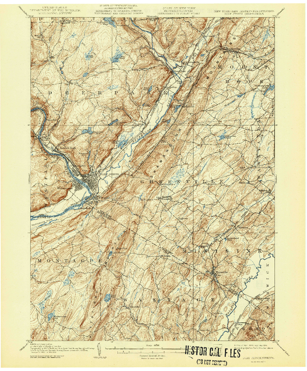 USGS 1:62500-SCALE QUADRANGLE FOR PORT JERVIS, NY 1908