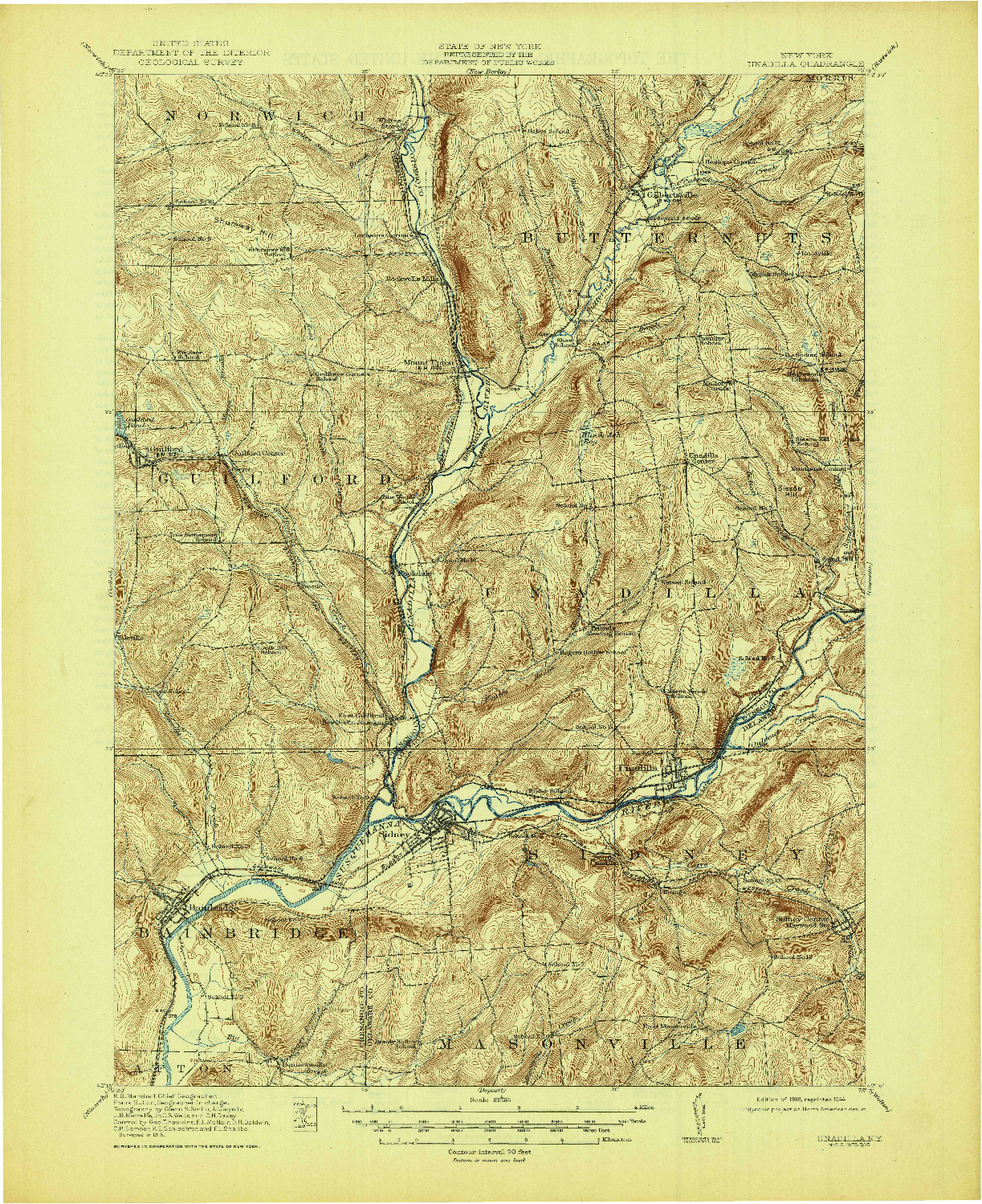 USGS 1:62500-SCALE QUADRANGLE FOR UNADILLA, NY 1918