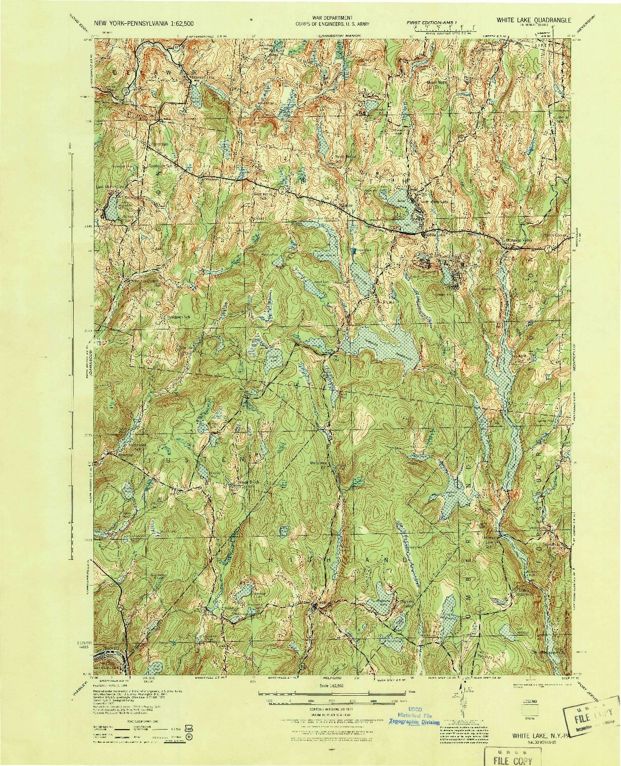 USGS 1:62500-SCALE QUADRANGLE FOR WHITE LAKE, NY 1944