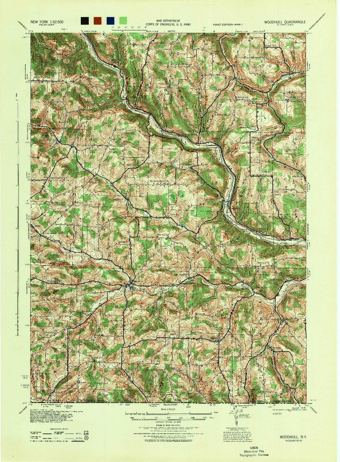 USGS 1:62500-SCALE QUADRANGLE FOR WOODHULL, NY 1944