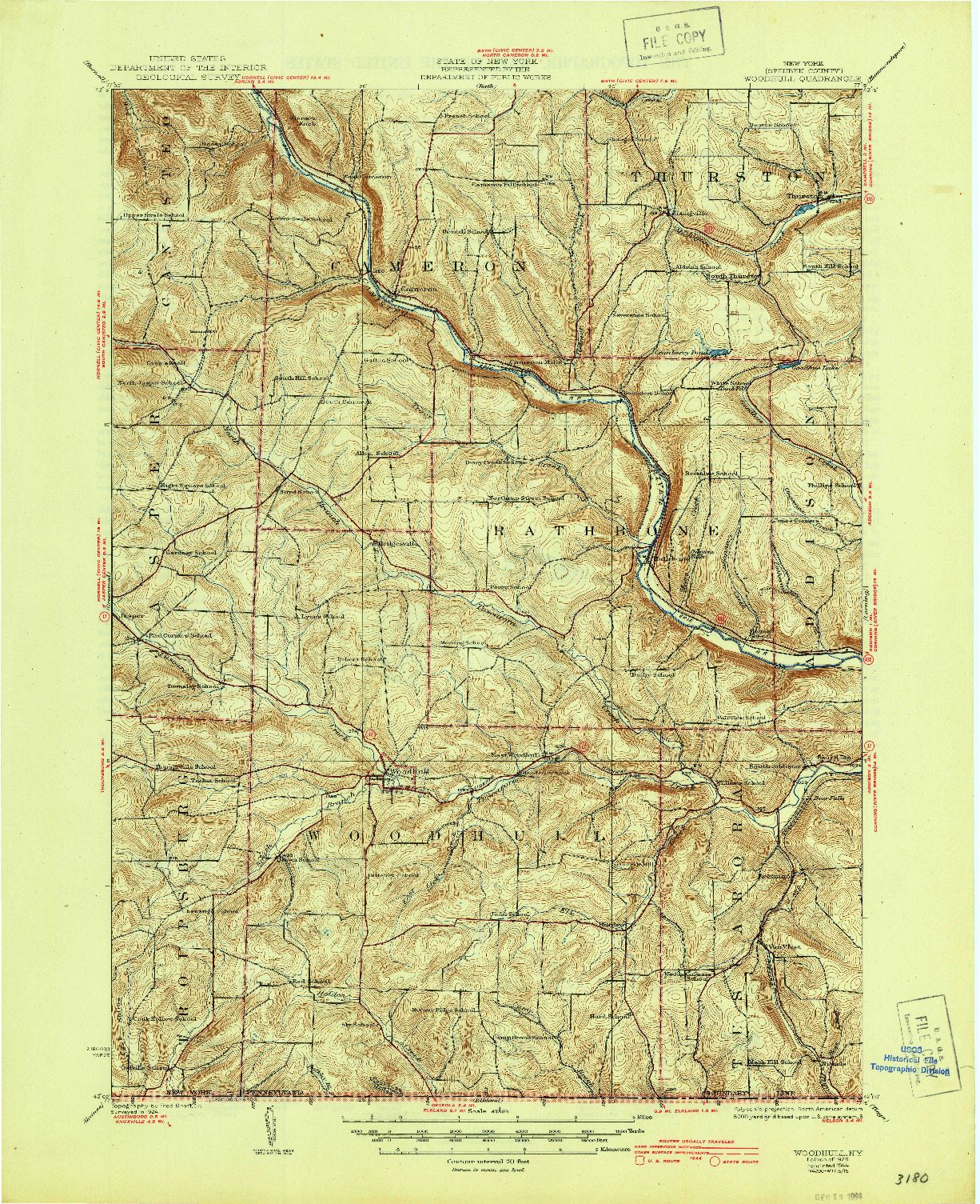 USGS 1:62500-SCALE QUADRANGLE FOR WOODHULL, NY 1926