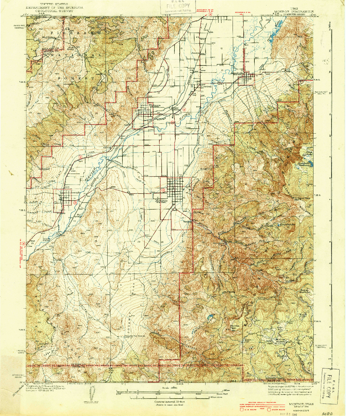 USGS 1:62500-SCALE QUADRANGLE FOR MONROE, UT 1944