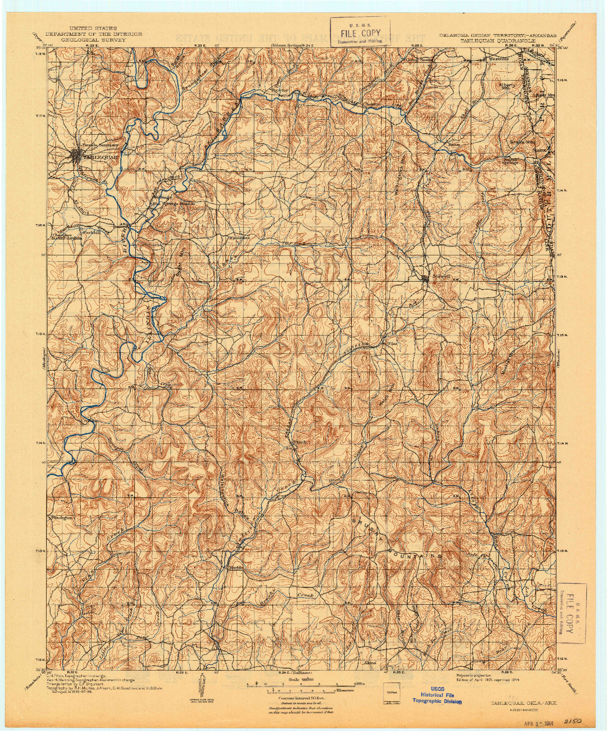 USGS 1:125000-SCALE QUADRANGLE FOR TAHLEQUAH, OK 1901