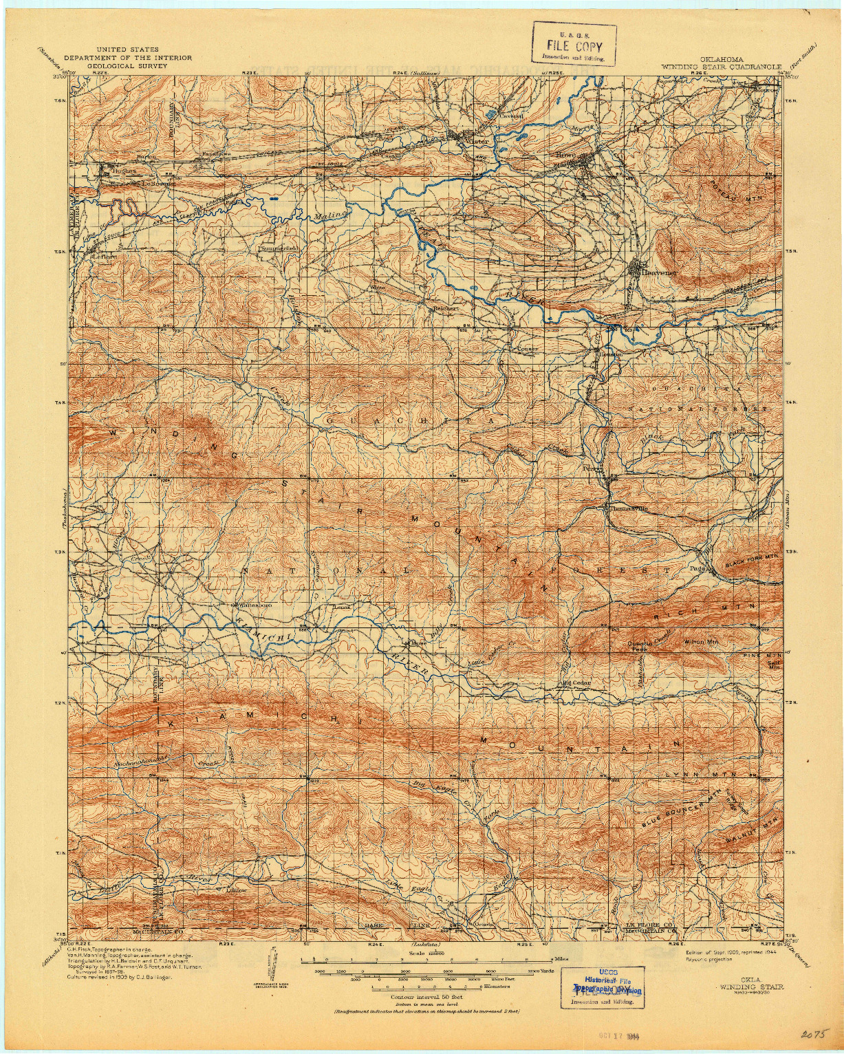 USGS 1:125000-SCALE QUADRANGLE FOR WINDING STAIR, OK 1909