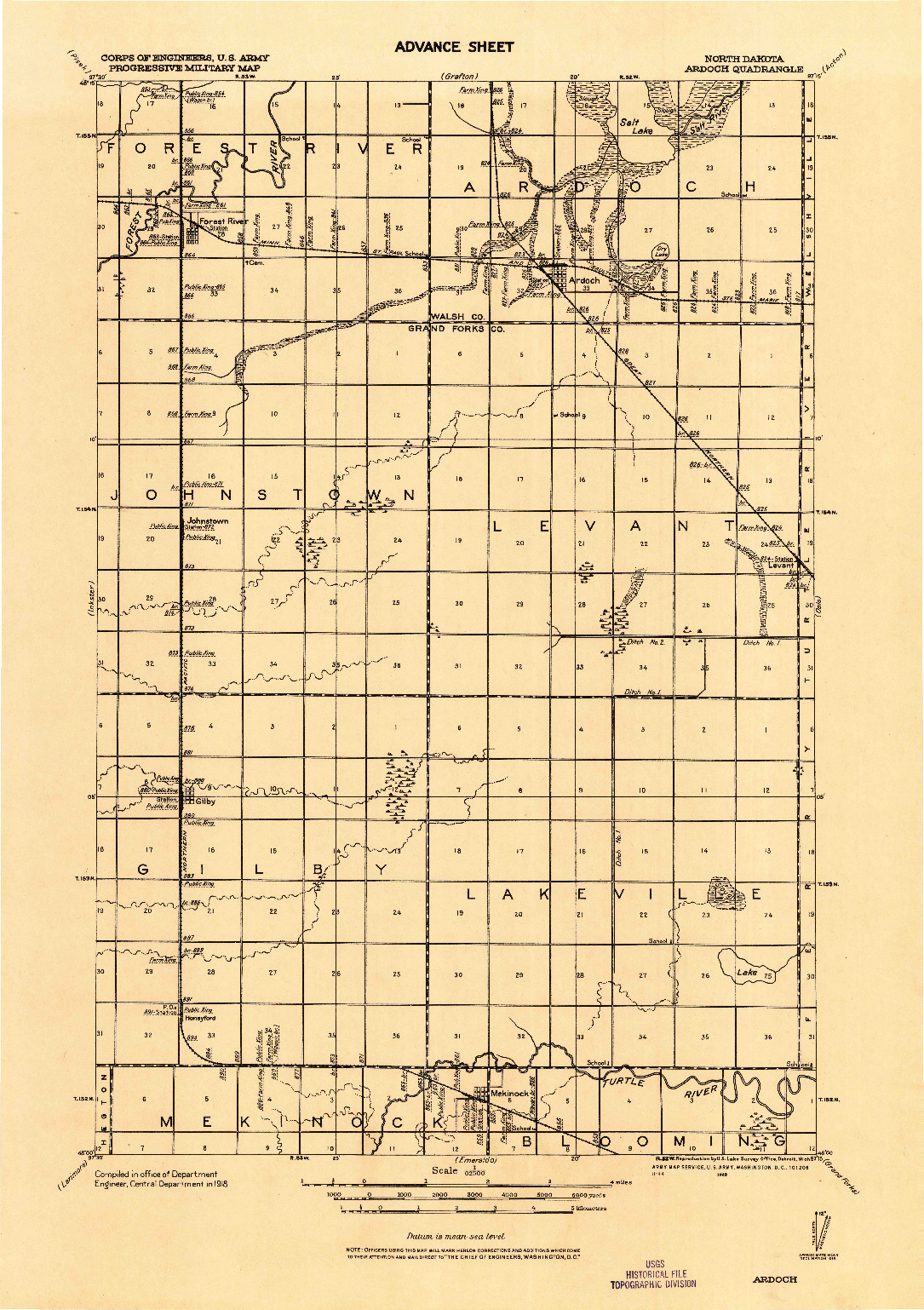USGS 1:62500-SCALE QUADRANGLE FOR ARDOCH, ND 1926