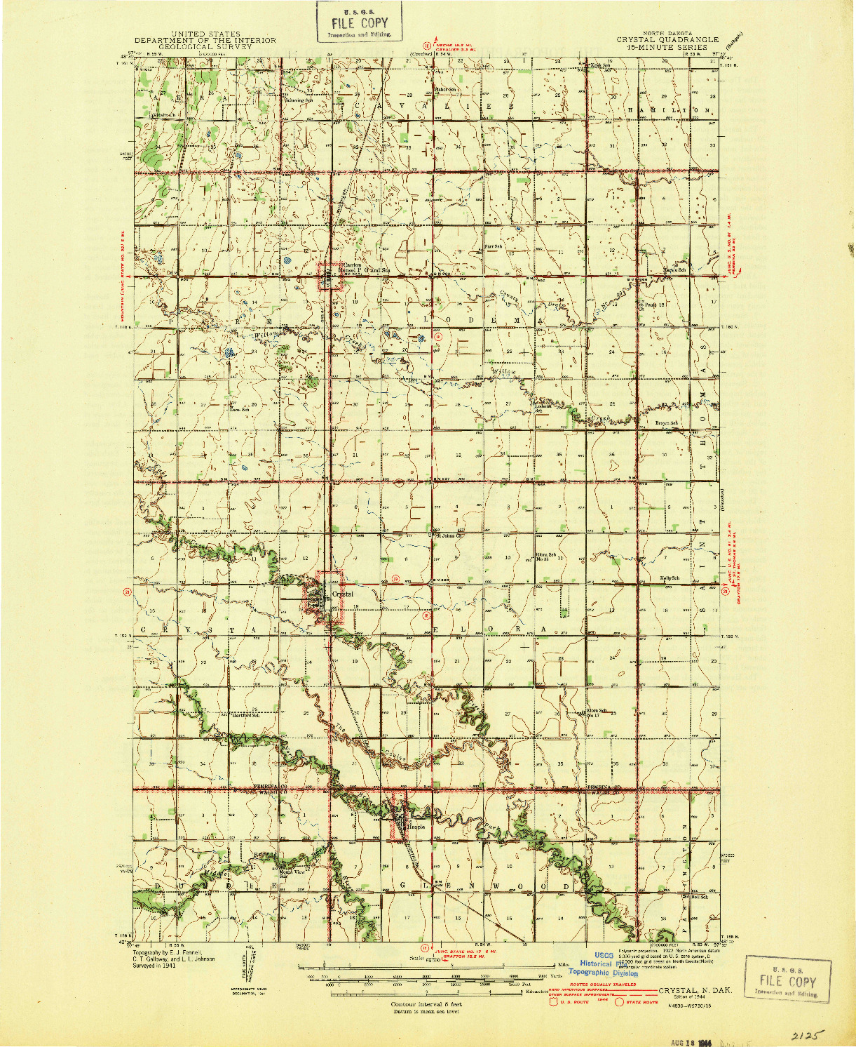 USGS 1:62500-SCALE QUADRANGLE FOR CRYSTAL, ND 1944